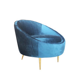 شراء 2018 Hotsale Blue Velvet Single Sofa ، كرسي صالة مخملي بأرجل معدنية ذهبية التصنيع عبر الإنترنت