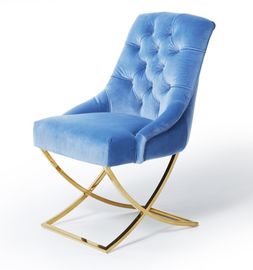 شراء Golden X Cross Metal Legs أثاث كراسي غرفة الطعام زر قماش مخملي أزرق معنقدة التصنيع عبر الإنترنت